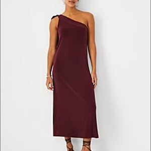 Ann Taylor Burgundy Eggplant Purple One Shoulder Dress Medium Petite MP BNWT